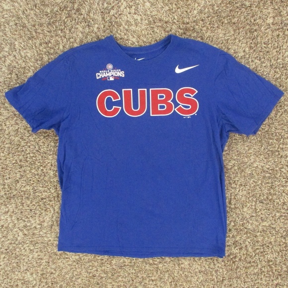 Chicago Cubs Nike Shirt Men's XL Blue Red MLB World Series 2016 Athletic Cut S/S - Picture 1 of 5
